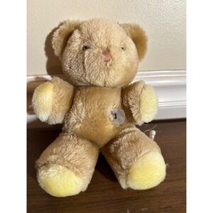 Vintage Eden Toys Wind Up Musical Teddy Bear Tan Plush Yellow Paws Stitched Nose